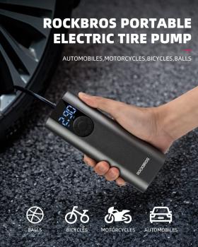 ROCKBROS | Elektrische Luftpumpe 150 PSI – Wiederaufladbare Tragbare Pumpe mit 2600mAh Akku und LED Drucksensor für Fahrrad, Auto, Motorrad & Ball